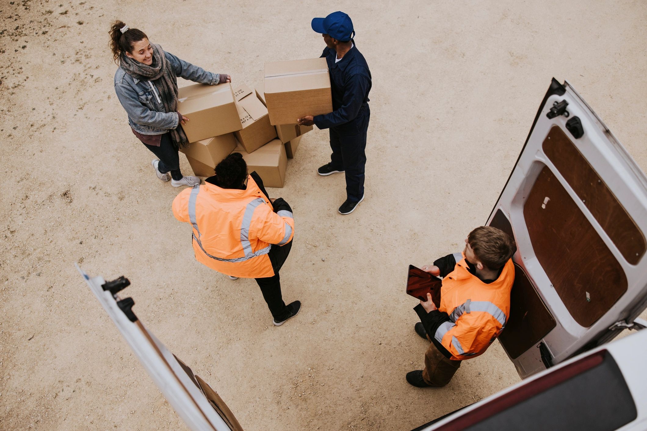 Logistics team with boxes